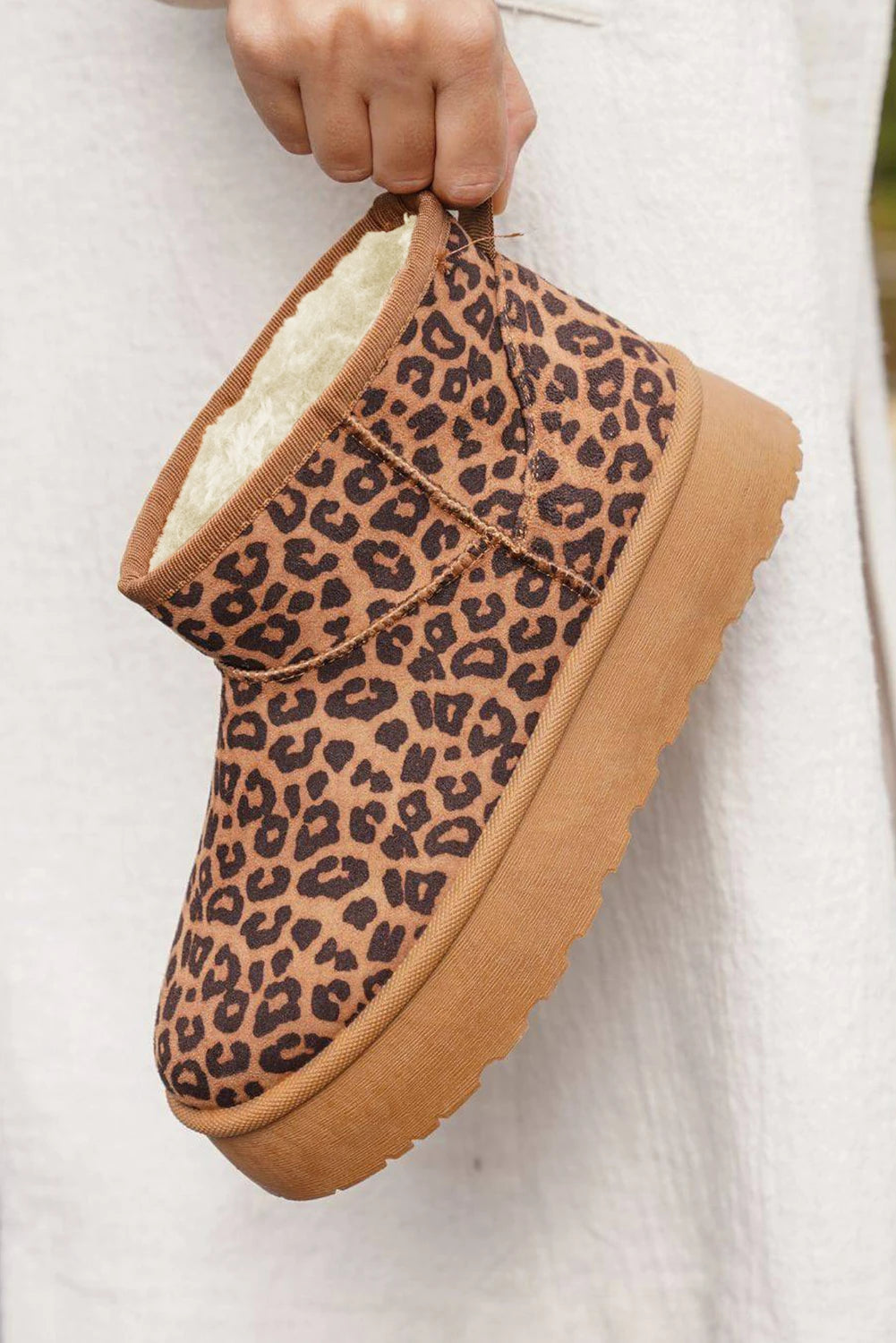 Chestnut Leopard Faux Suede Platform Snow Boots