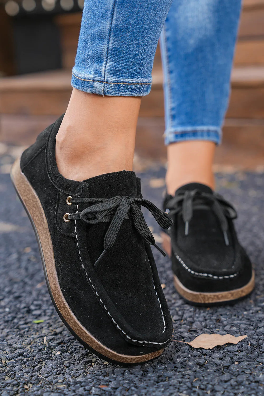 Coffee Thick Sole Lace-up Casual Shoes