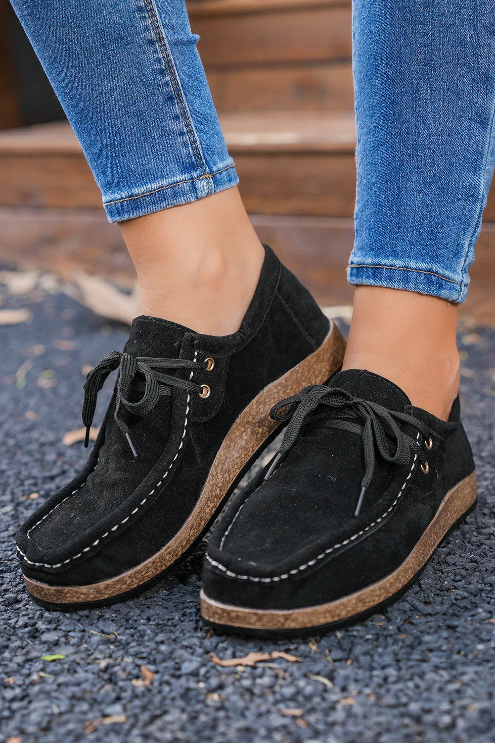 Coffee Thick Sole Lace-up Casual Shoes