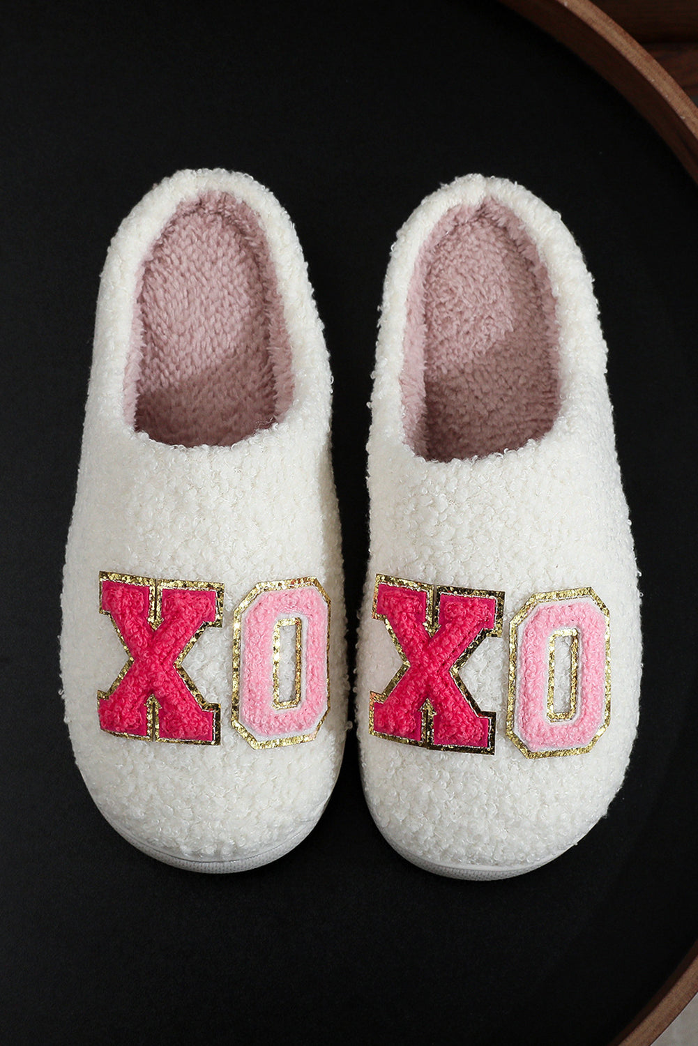 XO XO Glitter Trim Letter Patched Plush House Slippers