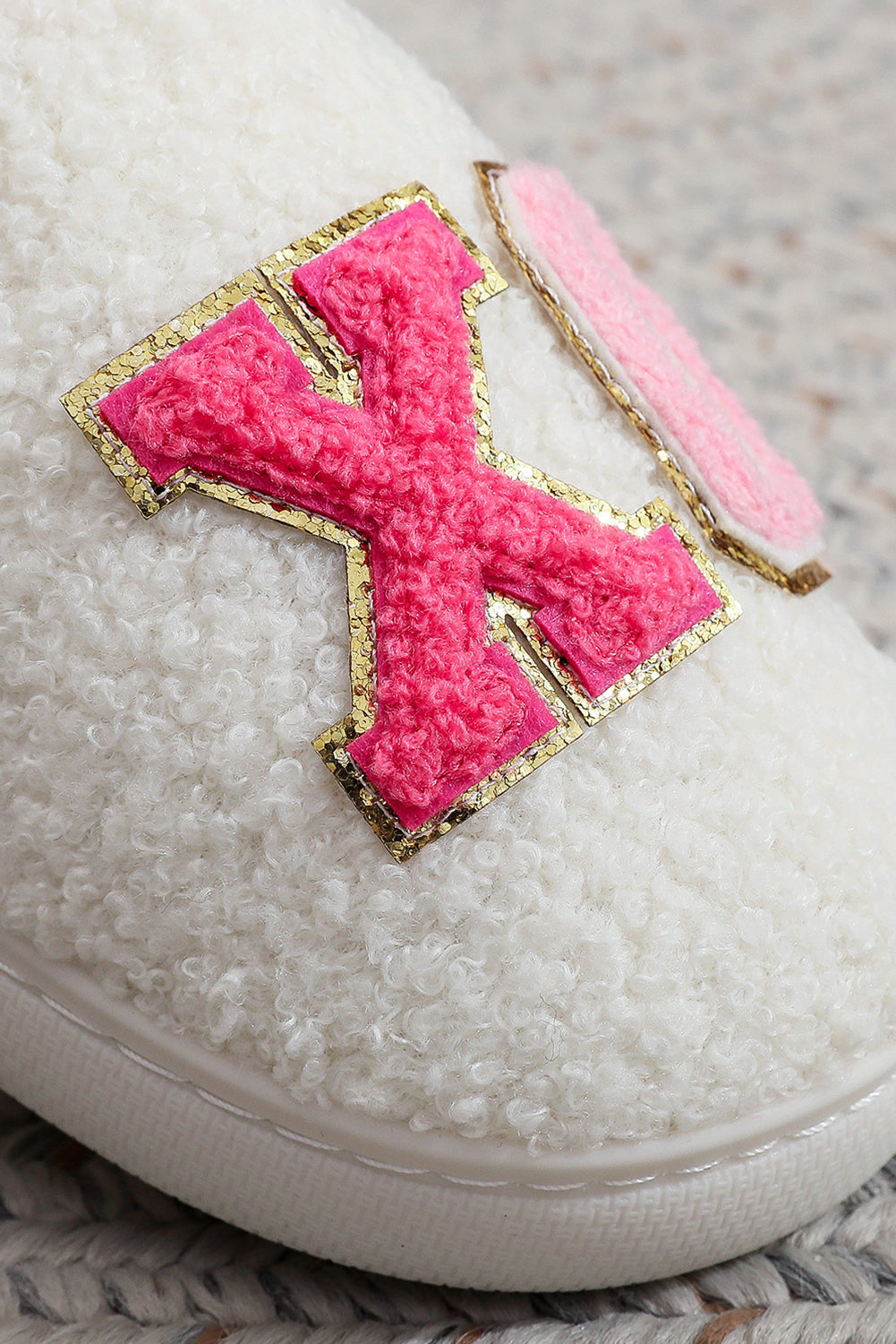 XO XO Glitter Trim Letter Patched Plush House Slippers