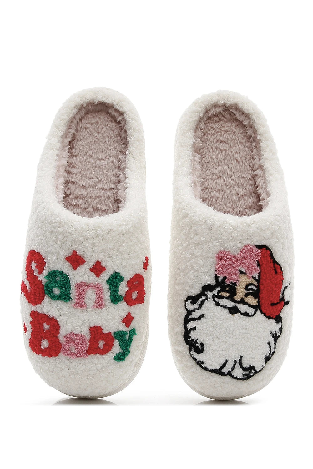 White Plush Santa Baby Christmas Asymmetric House Slippers