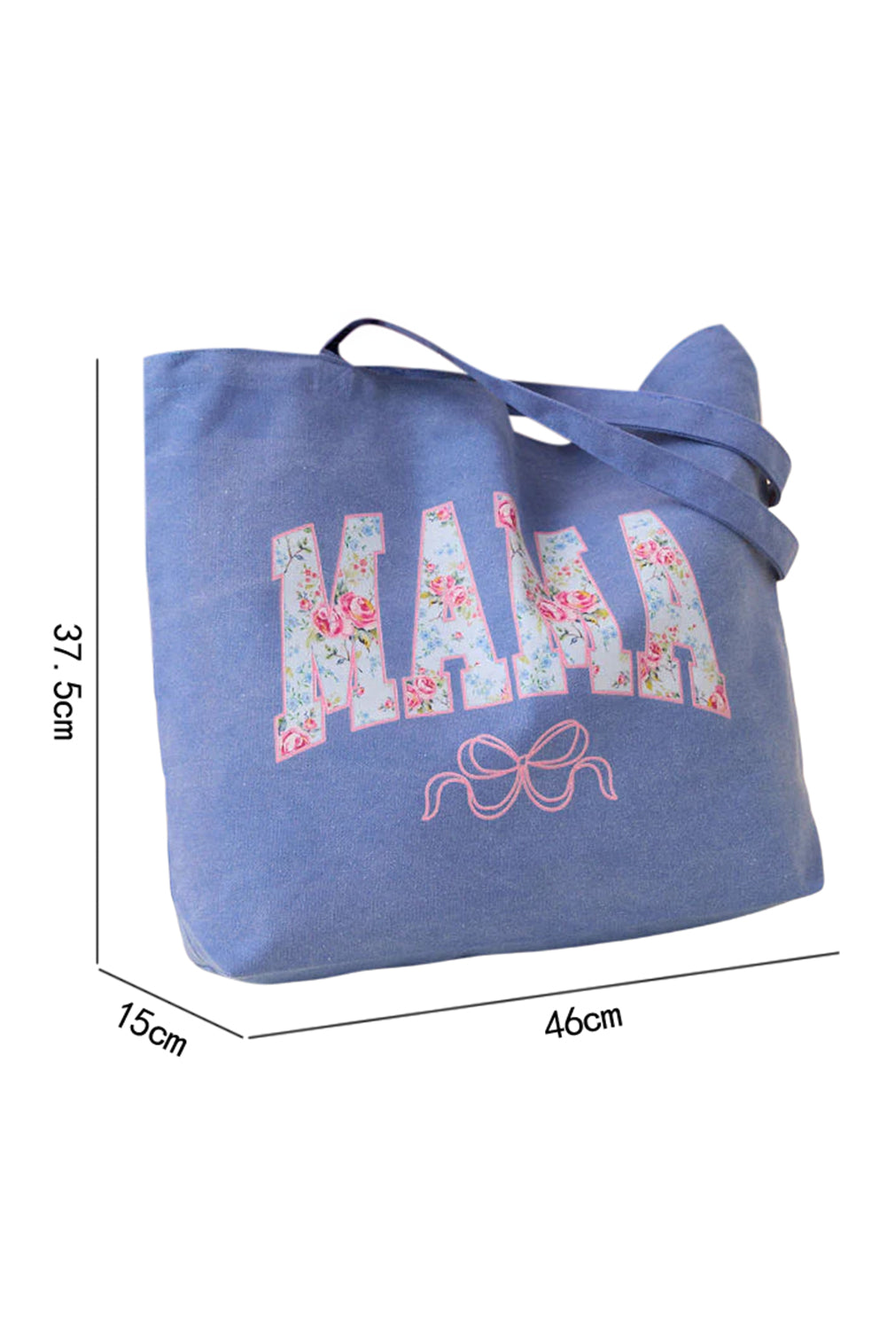 Letter Bow Print Canvas Tote Bag