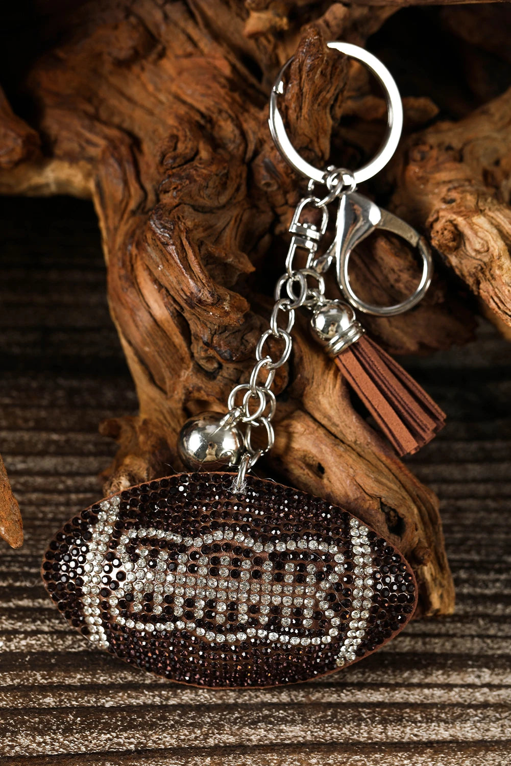 Coffee Rhinestoned Rugby Football Pendant Tassel Key Chain