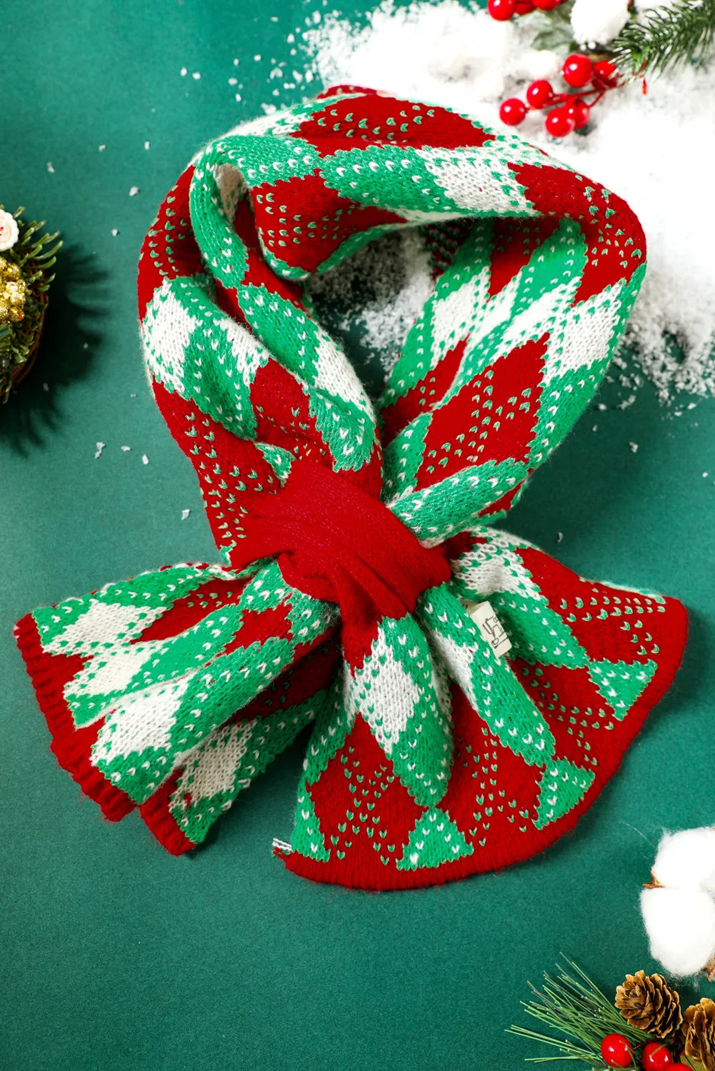 Fiery Red Christmas Argyle Warm Knit Winter Scarf