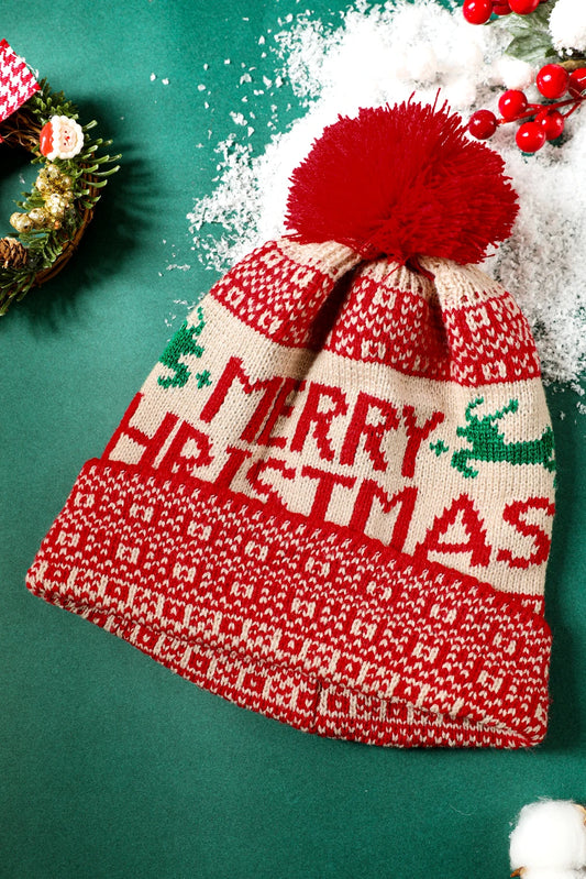 Fiery Red MERRY CHRISTMAS Winter Beanie Hat