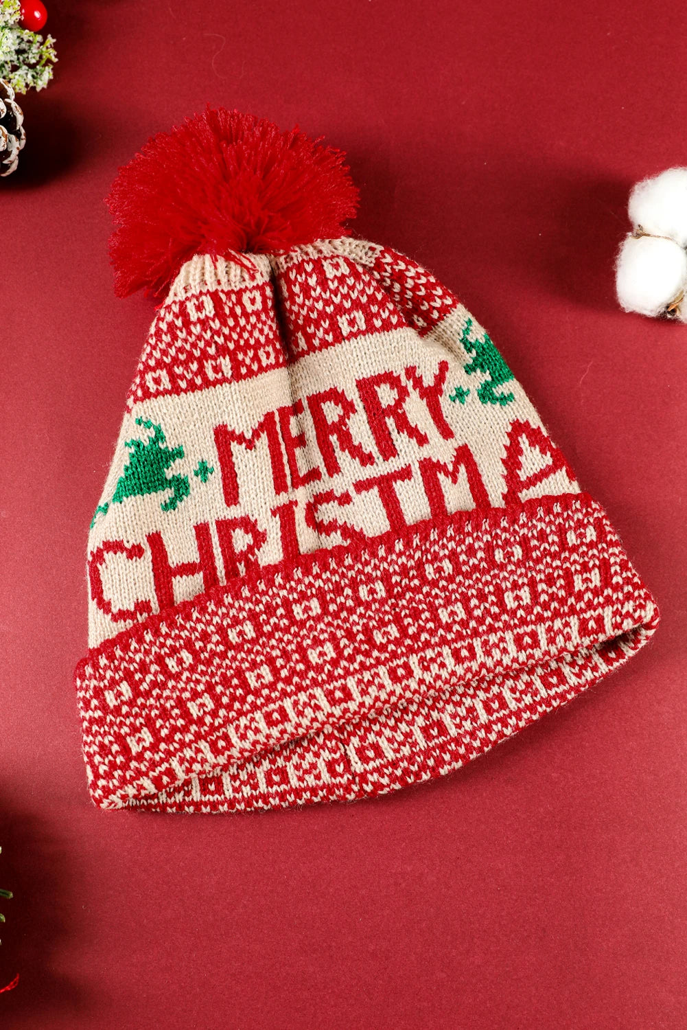 Fiery Red MERRY CHRISTMAS Winter Beanie Hat