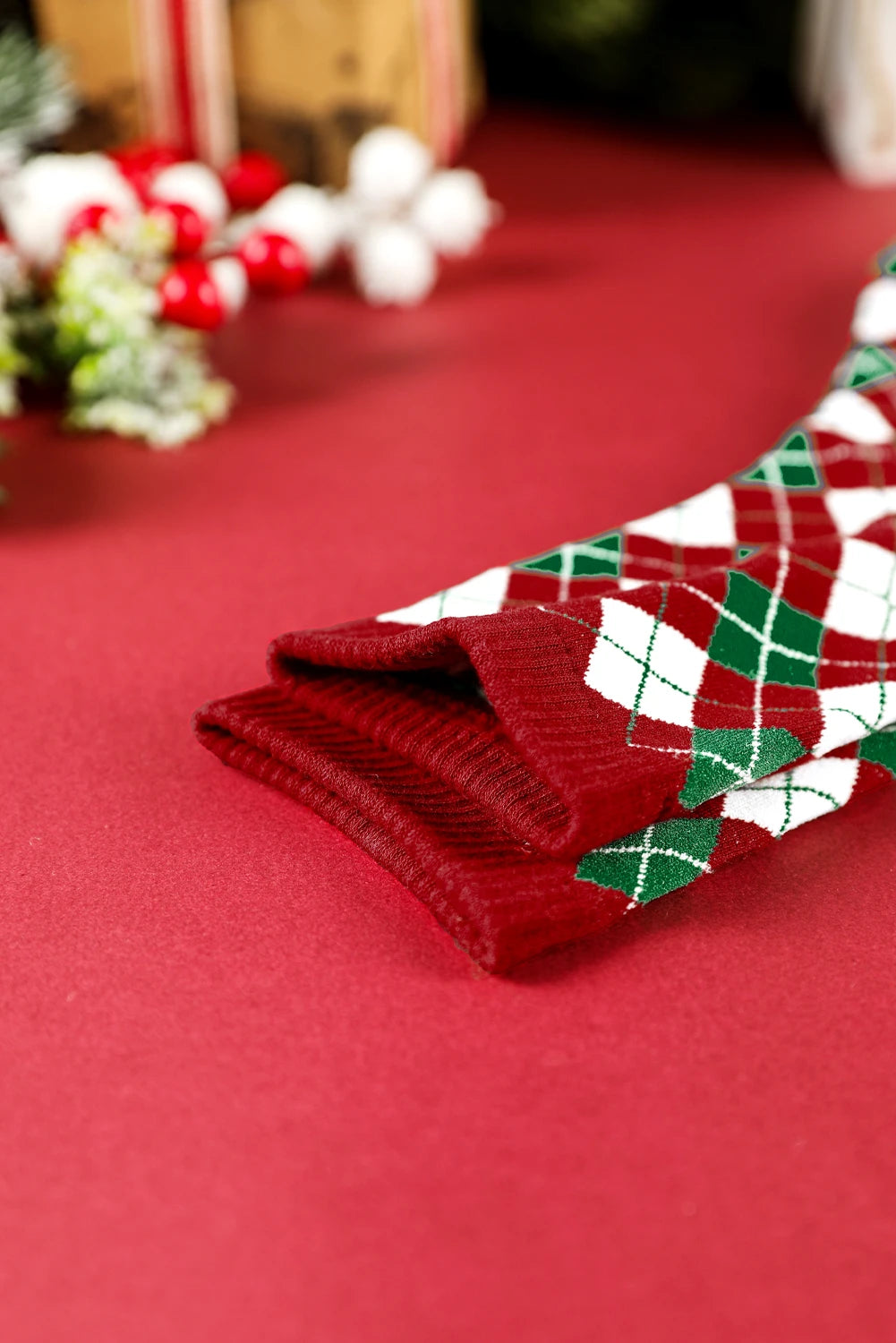 Fiery Red Christmas Argyle Print Socks