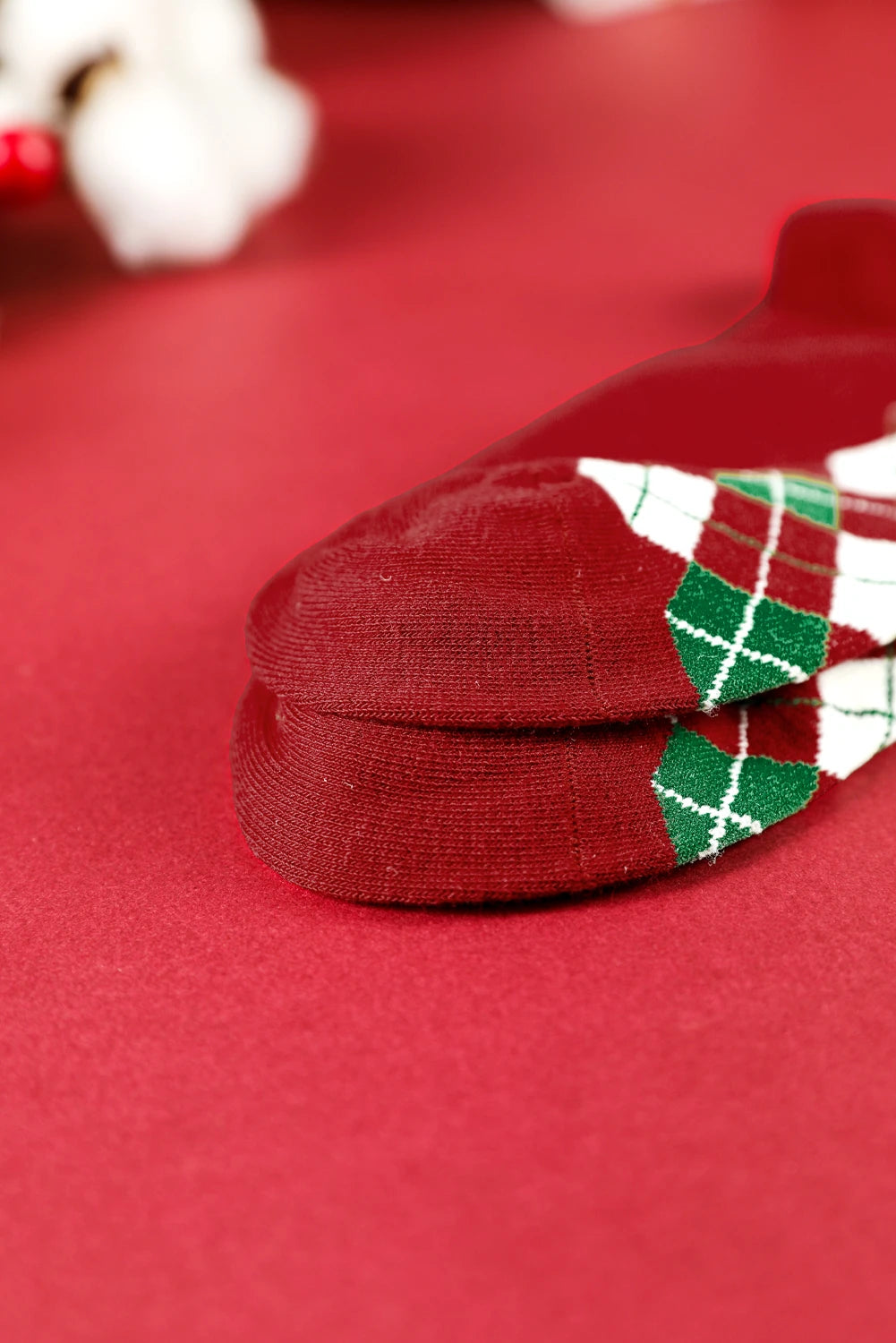 Fiery Red Christmas Argyle Print Socks