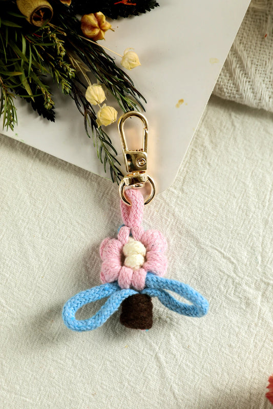 Pink Macrame Flower Pot Crochet Keychain