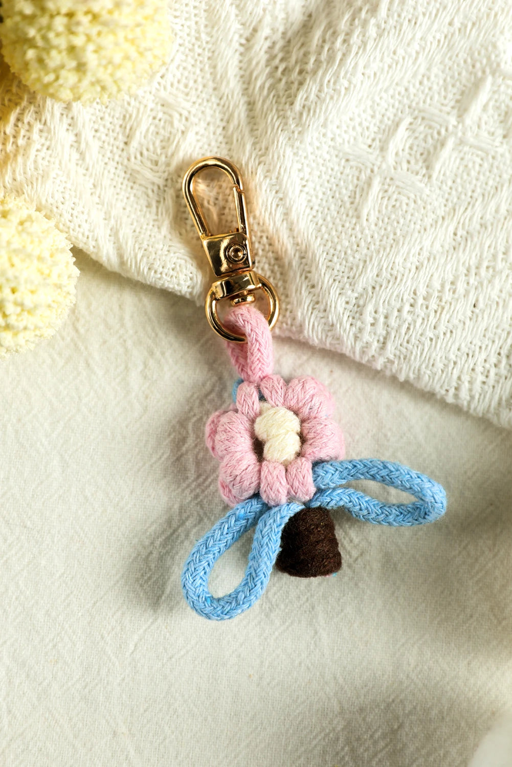 Pink Macrame Flower Pot Crochet Keychain