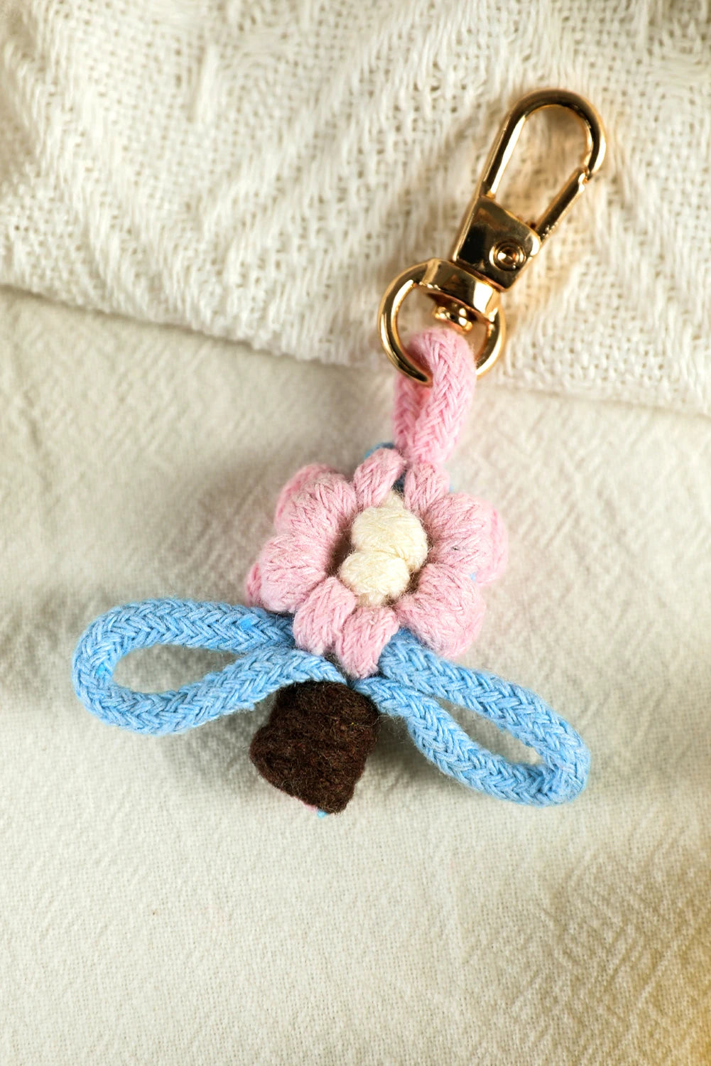 Pink Macrame Flower Pot Crochet Keychain
