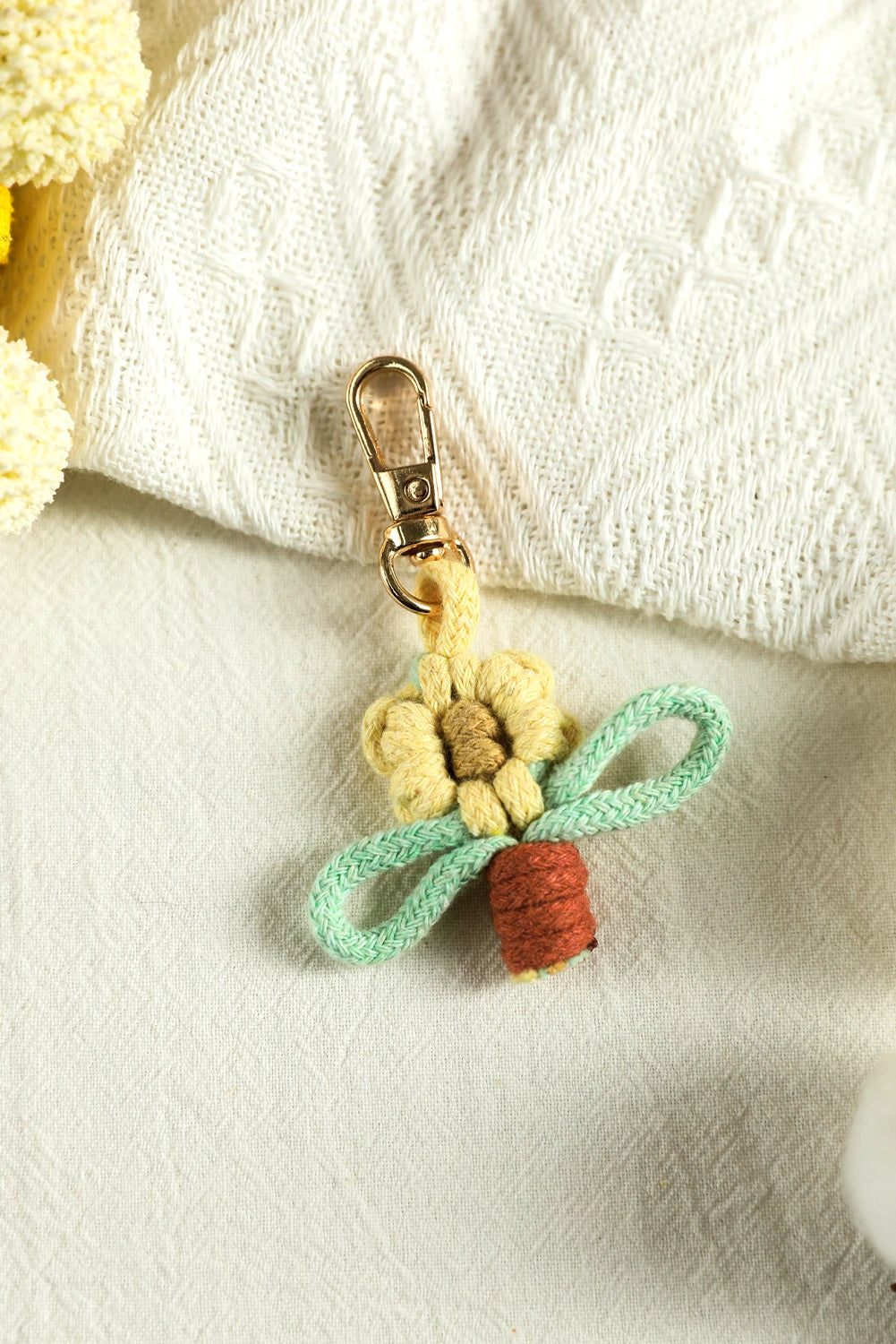 Pink Macrame Flower Pot Crochet Keychain