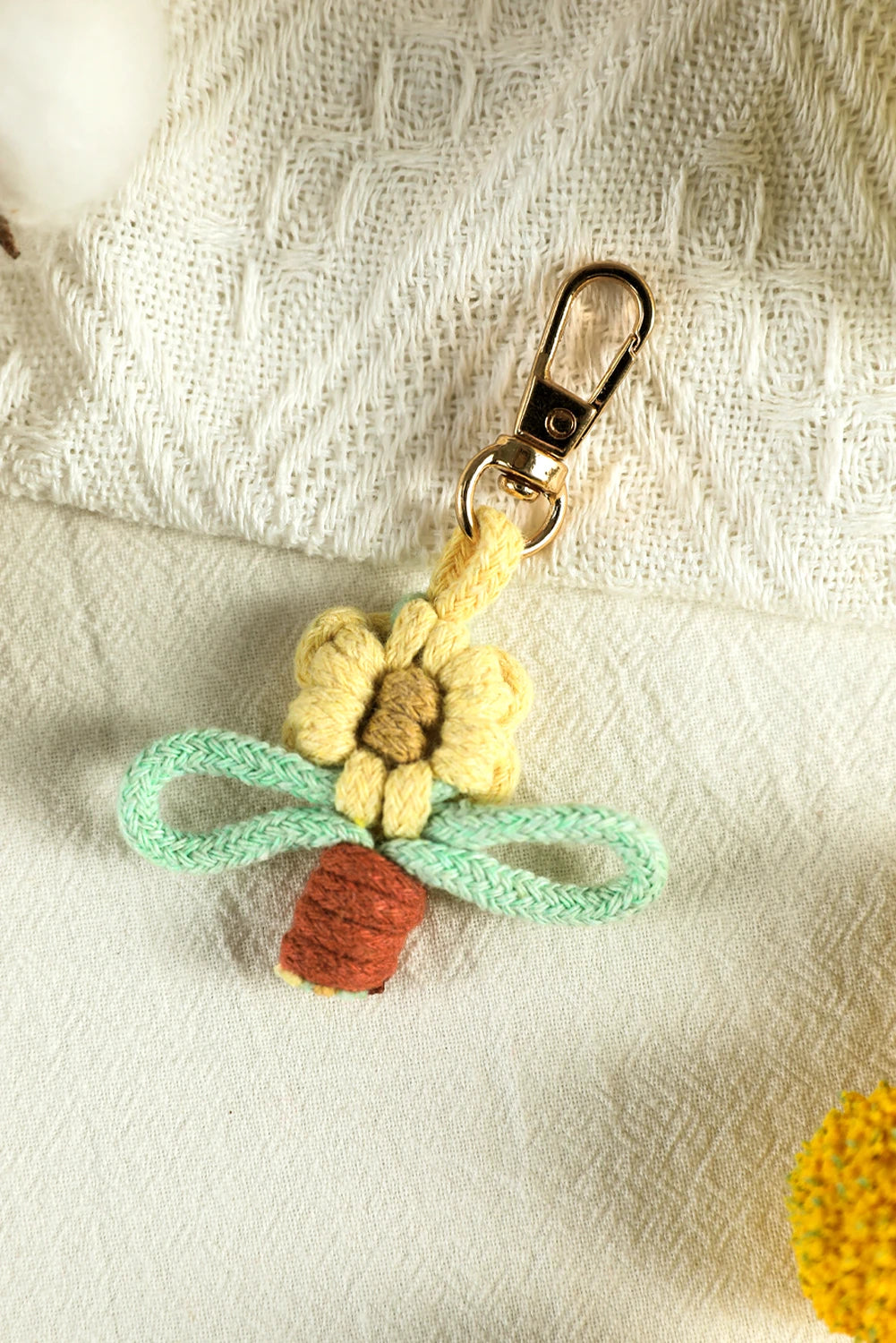 Pink Macrame Flower Pot Crochet Keychain