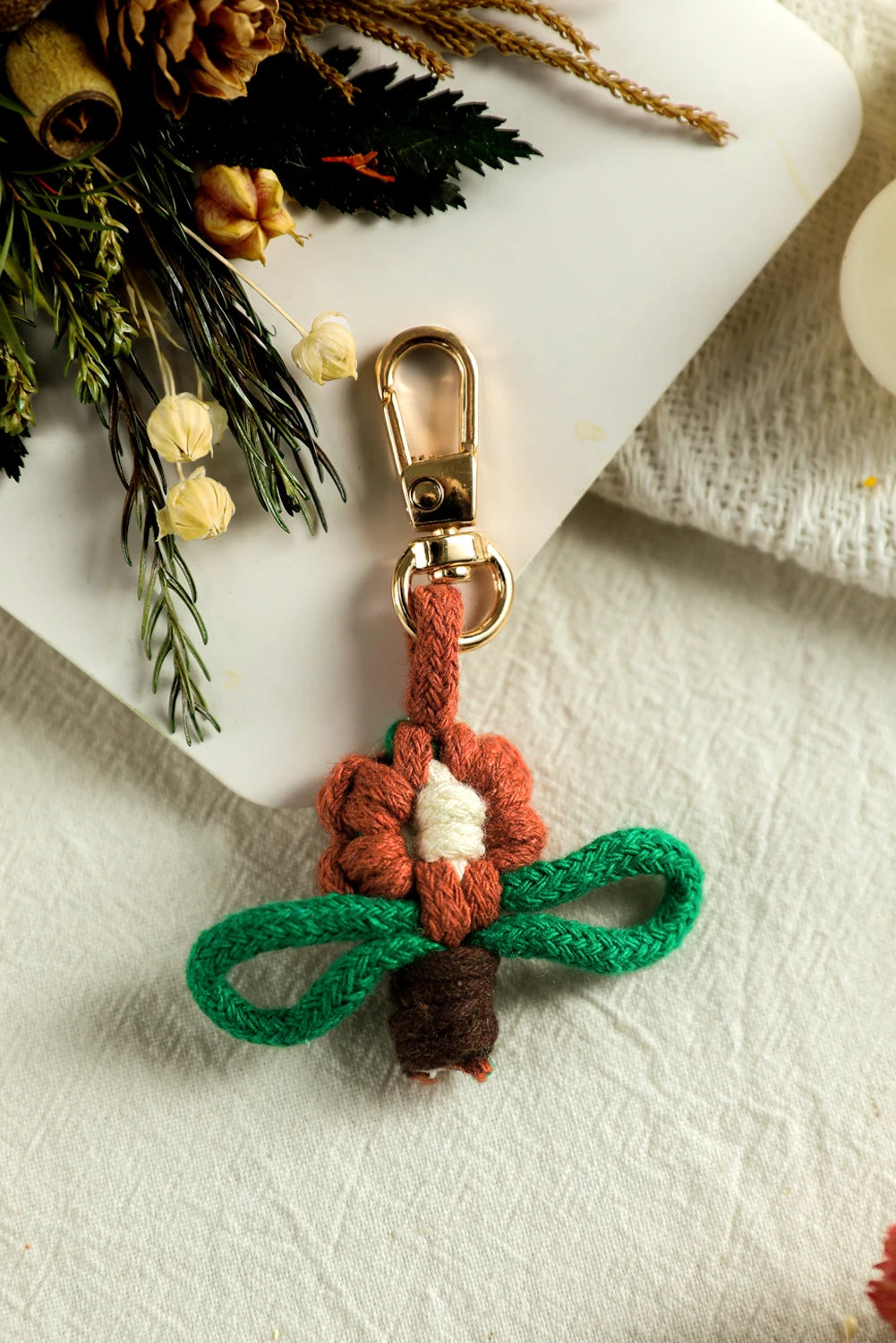 Pink Macrame Flower Pot Crochet Keychain