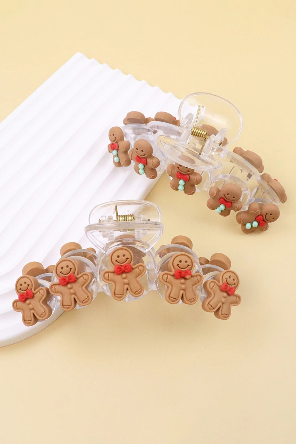 Light French Beige Cute Gingerbread Man Christmas Fashion Hair Claw Clip