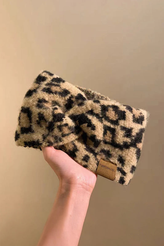 Thai Curry Leopard Plush Knit Twisted Detail Turban Headband