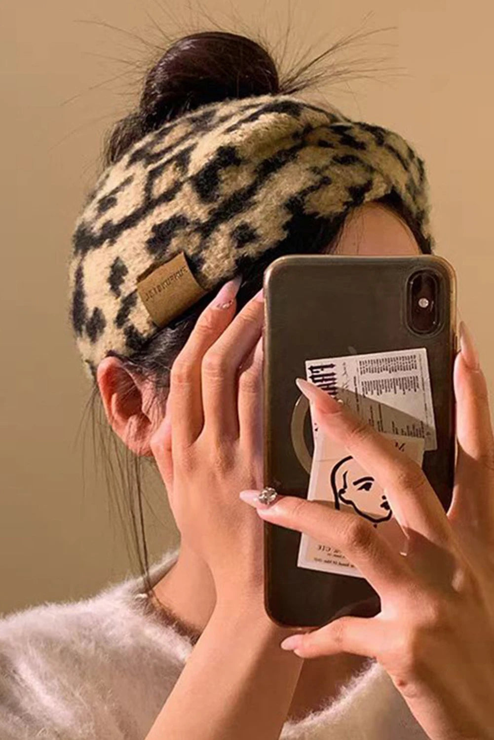 Thai Curry Leopard Plush Knit Twisted Detail Turban Headband