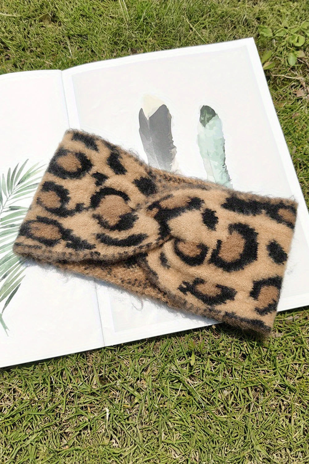 Thai Curry Leopard Plush Knit Twisted Detail Turban Headband