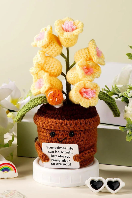 Yellow Handmade Crochet Flower Potted Emotional Support Gift Home Decor