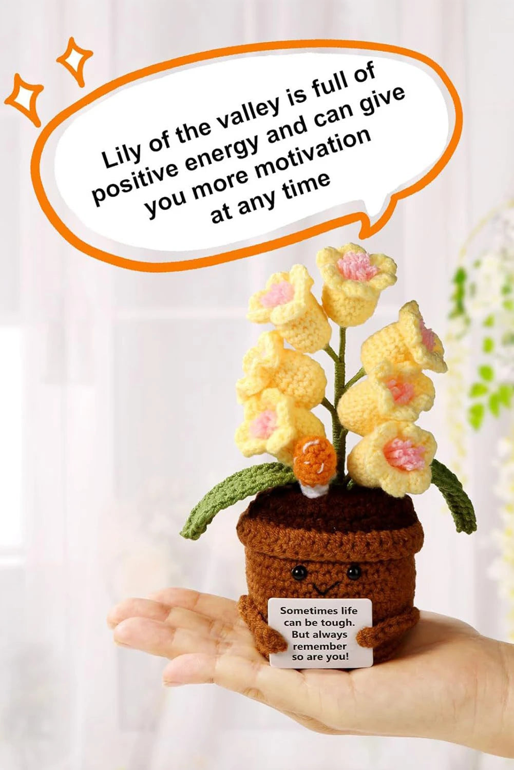 Yellow Handmade Crochet Flower Potted Emotional Support Gift Home Decor