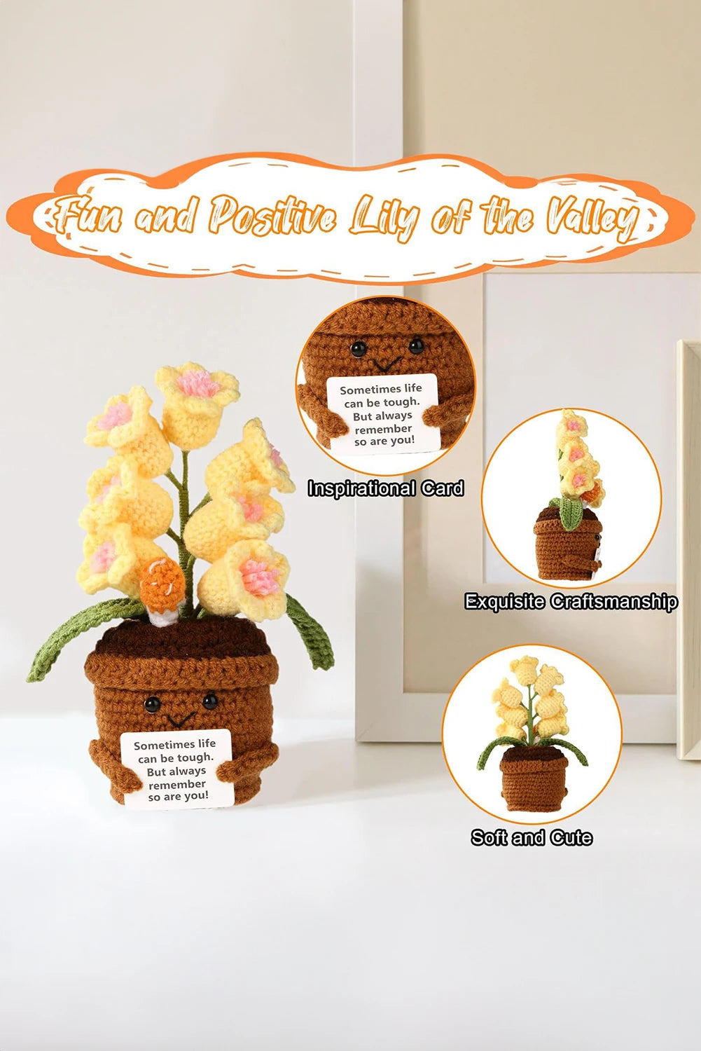 Yellow Handmade Crochet Flower Potted Emotional Support Gift Home Decor