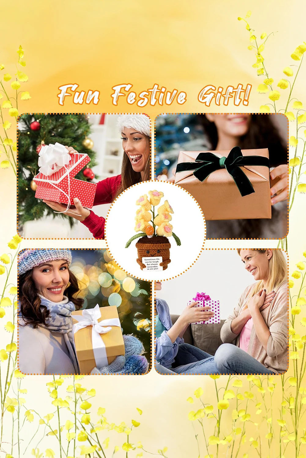 Yellow Handmade Crochet Flower Potted Emotional Support Gift Home Decor