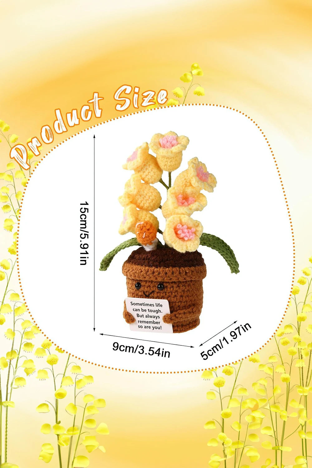 Yellow Handmade Crochet Flower Potted Emotional Support Gift Home Decor