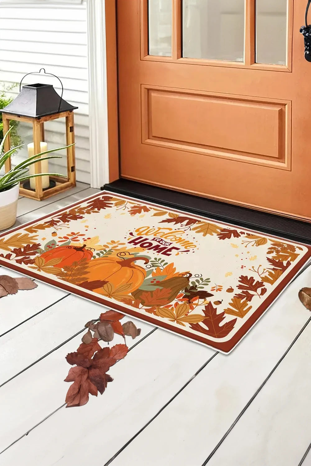 Orange Thanksgiving Spirit Pattern Holiday Entrance Mat