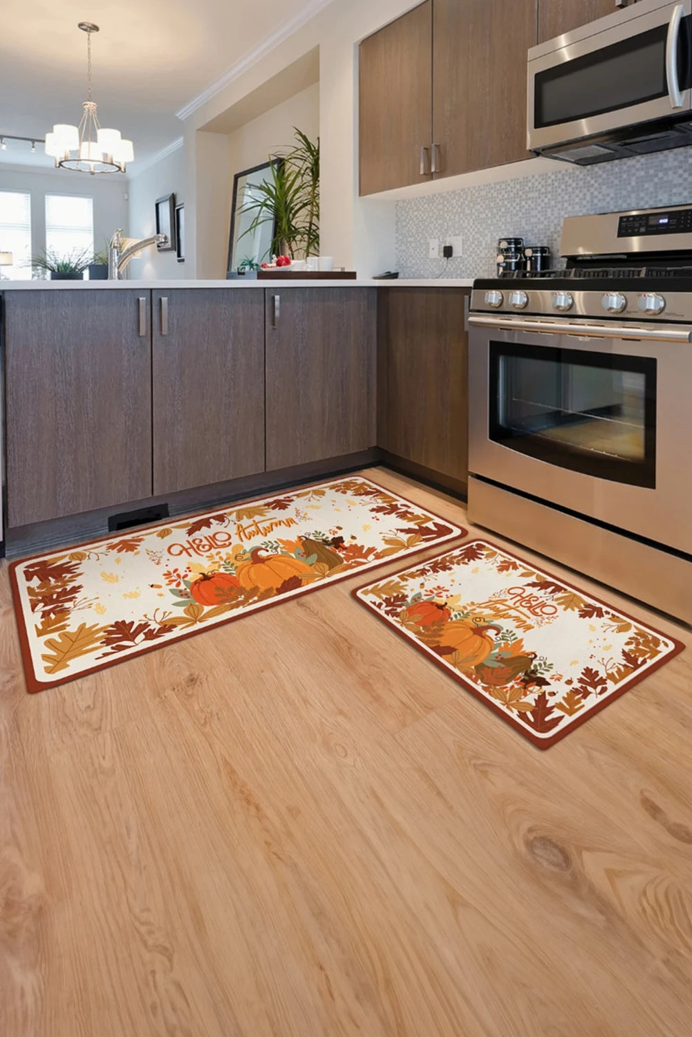 Orange Thanksgiving Spirit Pattern Holiday Entrance Mat