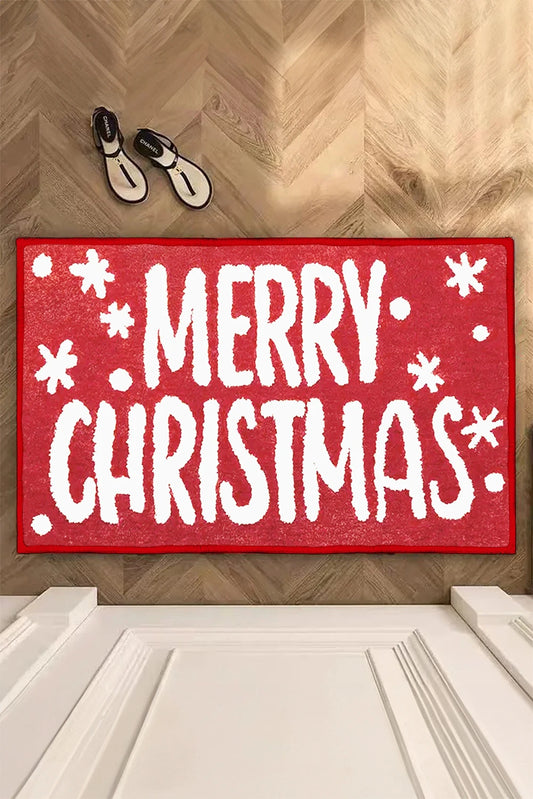 Fiery Red 40*60cm Merry Christmas Print Absorbent Microfiber Entrance Mat