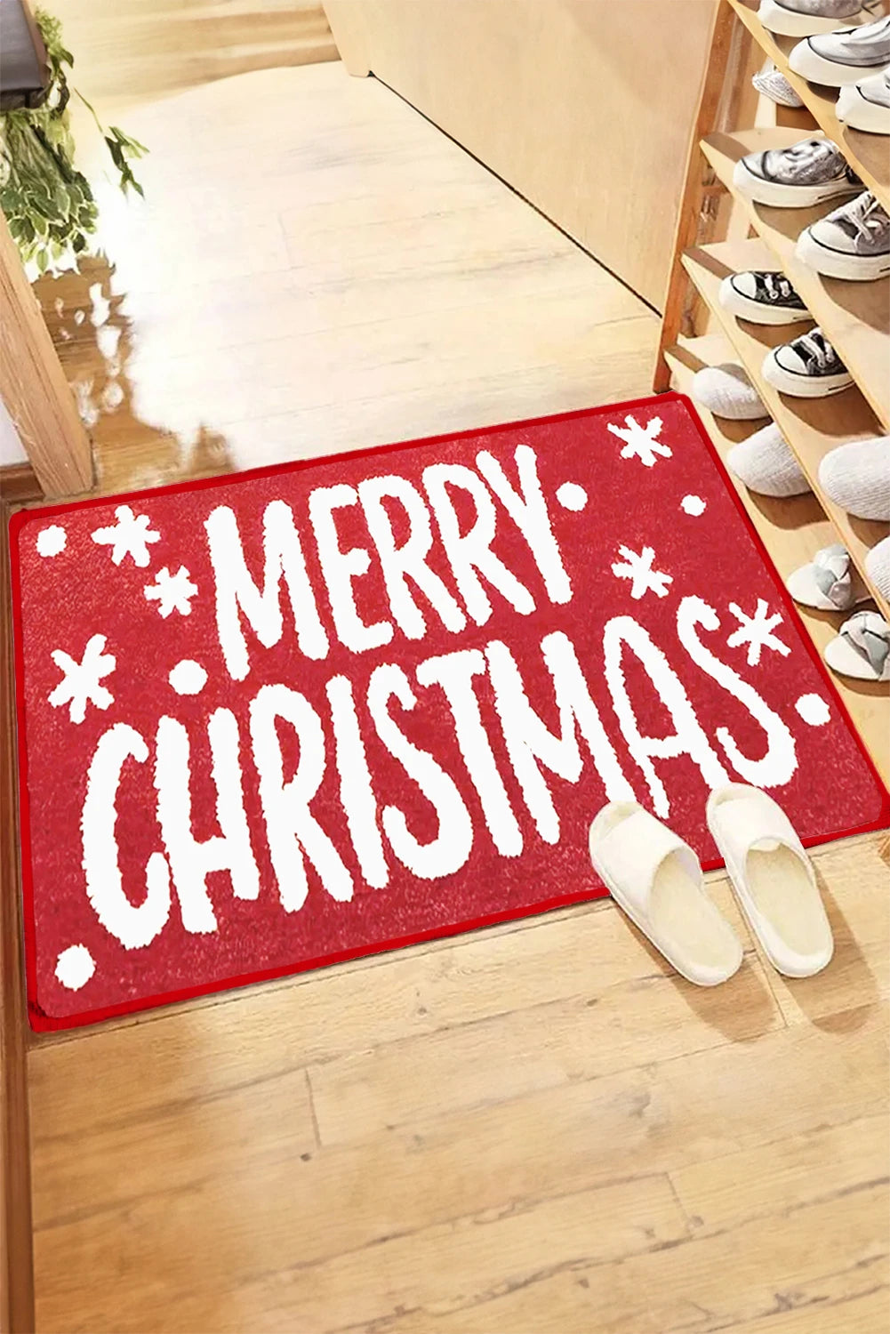 Fiery Red 40*60cm Merry Christmas Print Absorbent Microfiber Entrance Mat