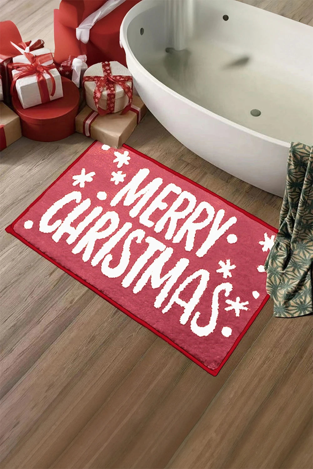 Fiery Red 40*60cm Merry Christmas Print Absorbent Microfiber Entrance Mat