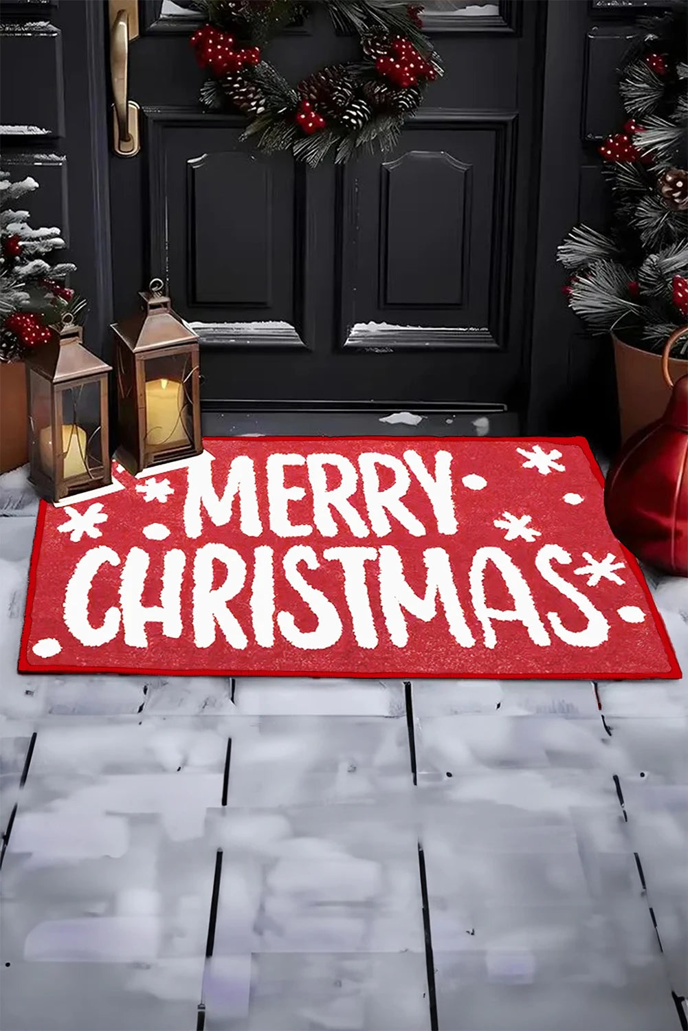 Fiery Red 40*60cm Merry Christmas Print Absorbent Microfiber Entrance Mat