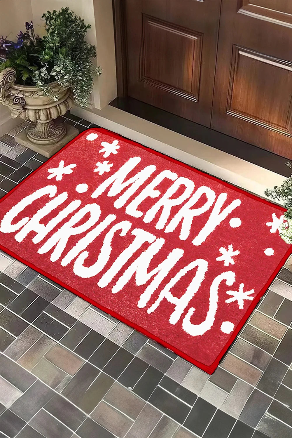 Fiery Red 40*60cm Merry Christmas Print Absorbent Microfiber Entrance Mat
