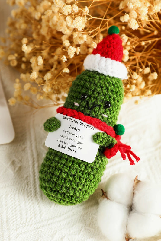 Dark Green Handmade Crochet Christmas Pickle Emotional Support Home Decoration