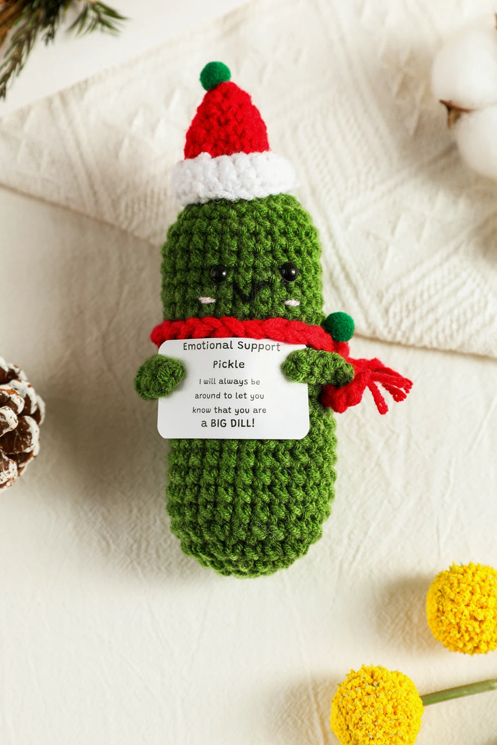 Dark Green Handmade Crochet Christmas Pickle Emotional Support Home Decoration