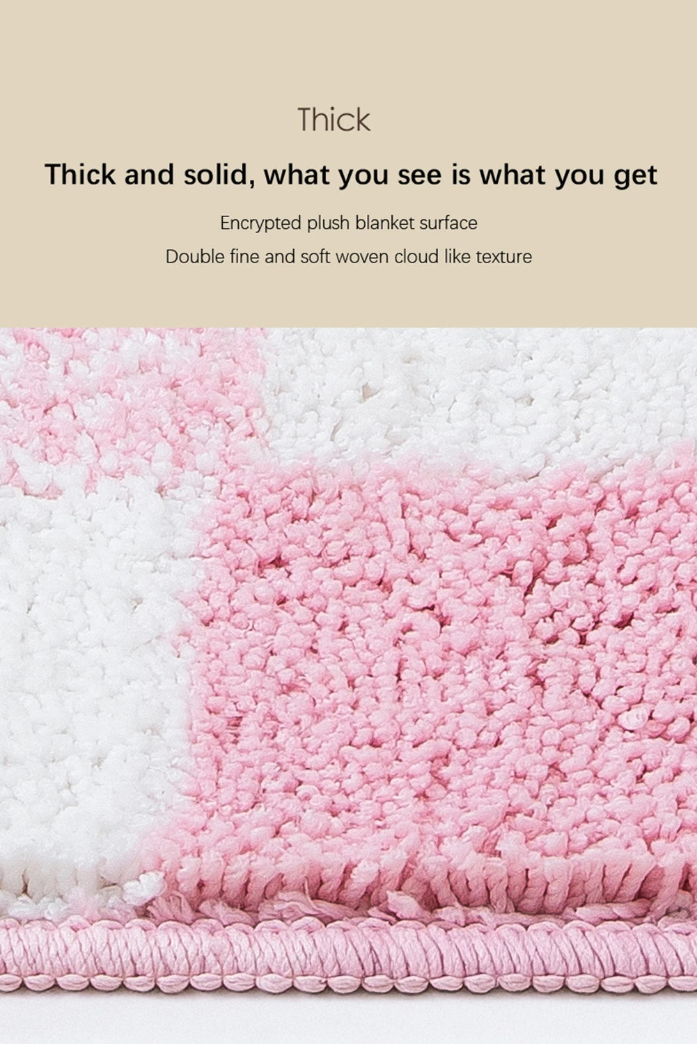 Pink Plush Checkered Absorbent Bathroom Rug