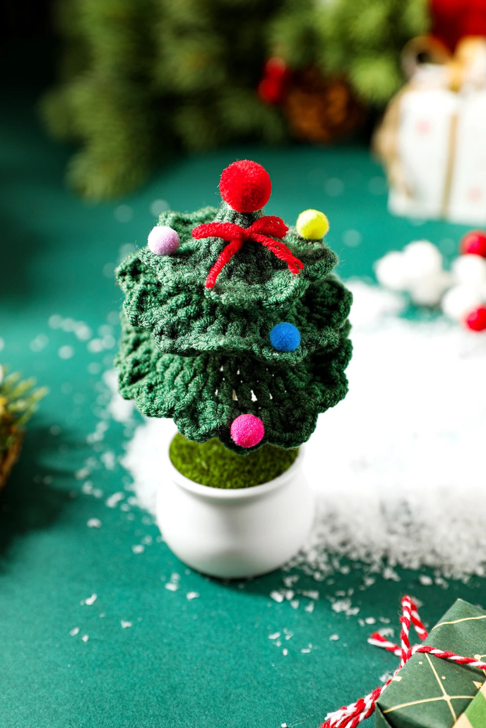Blackish Green Handmade Crochet Christmas Tree with Pot Home Decoration