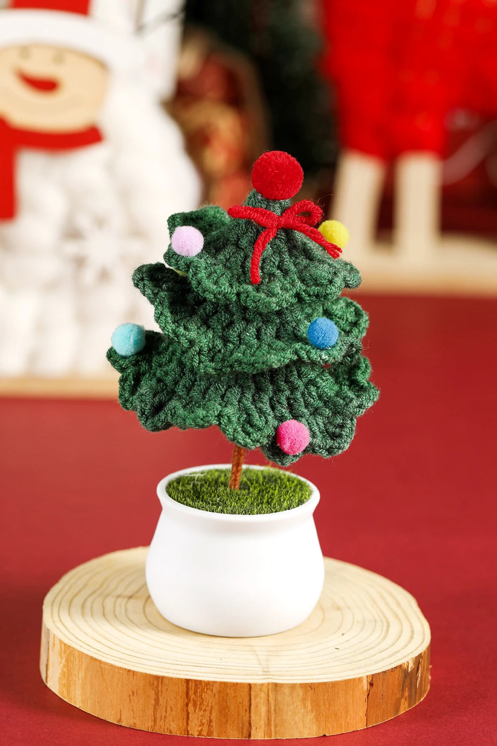 Blackish Green Handmade Crochet Christmas Tree with Pot Home Decoration