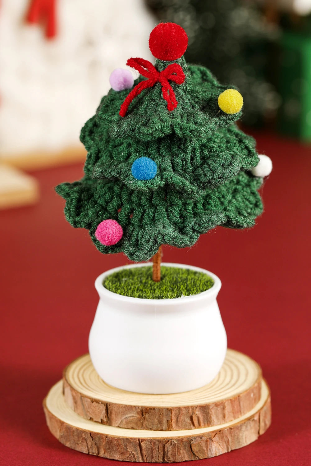 Blackish Green Handmade Crochet Christmas Tree with Pot Home Decoration