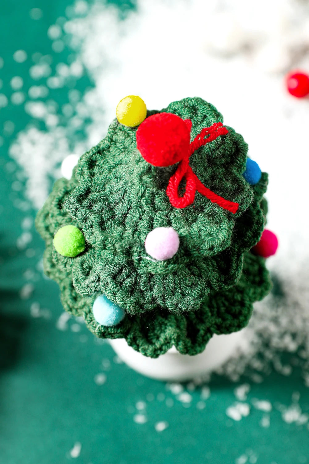 Blackish Green Handmade Crochet Christmas Tree with Pot Home Decoration