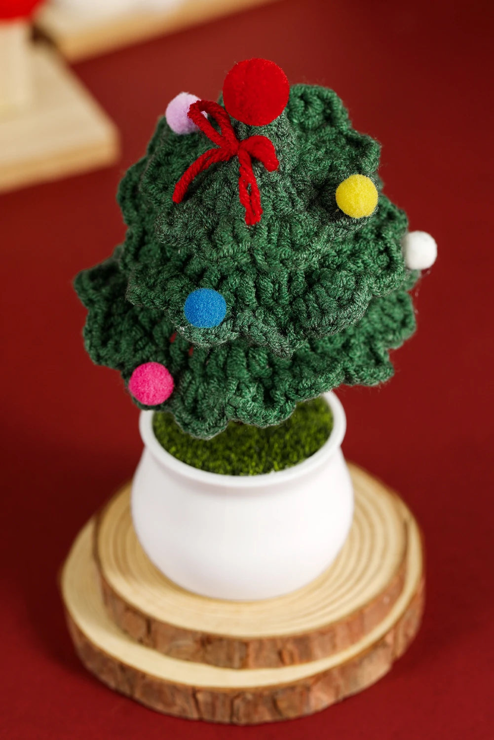Blackish Green Handmade Crochet Christmas Tree with Pot Home Decoration