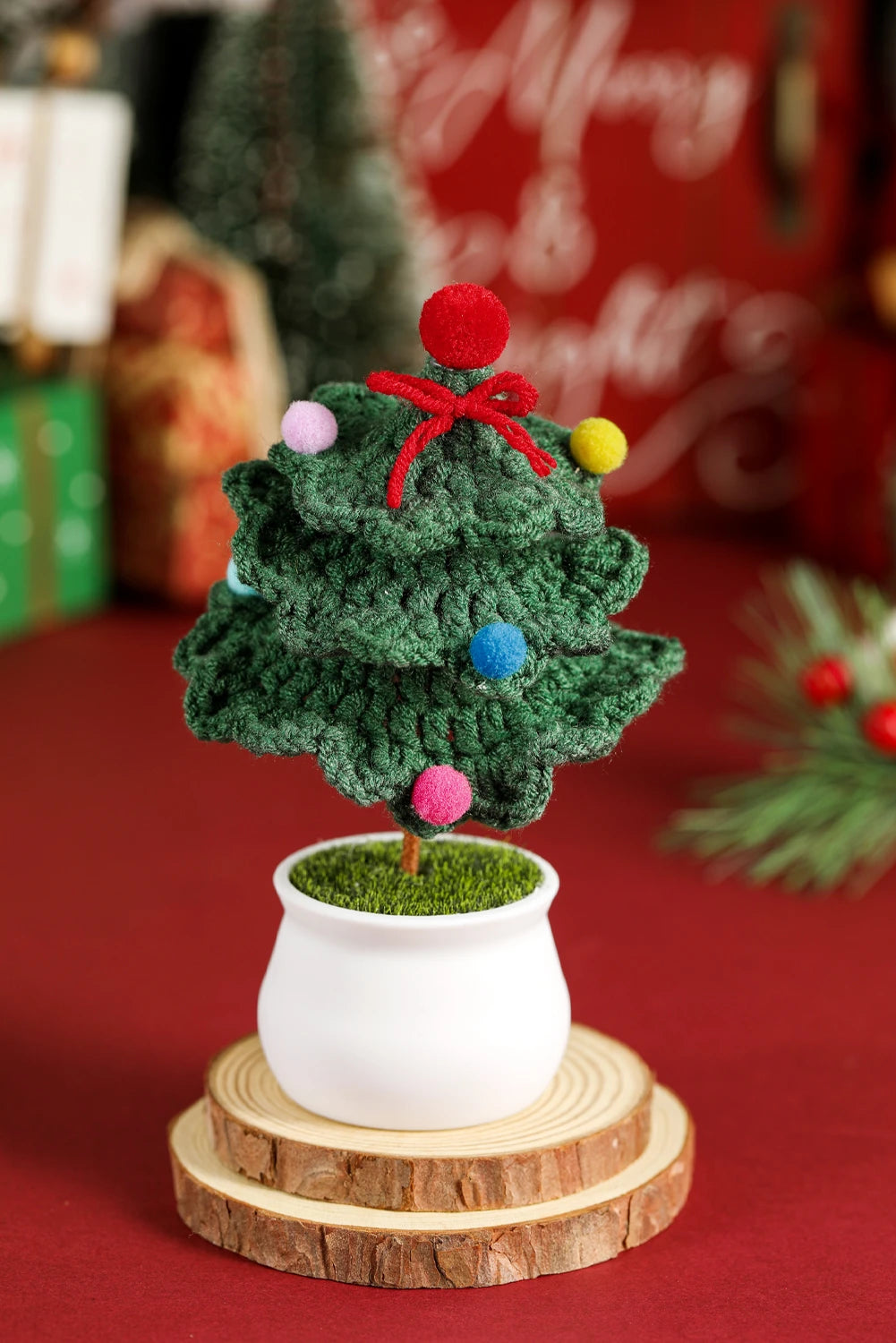 Blackish Green Handmade Crochet Christmas Tree with Pot Home Decoration
