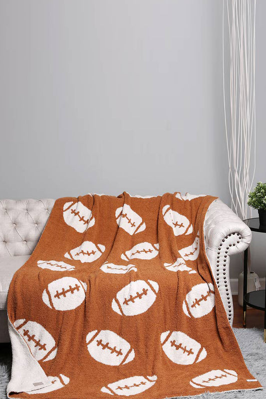 Chestnut Rugby Football Pattern Color Block Fleece Blanket 127*152cm