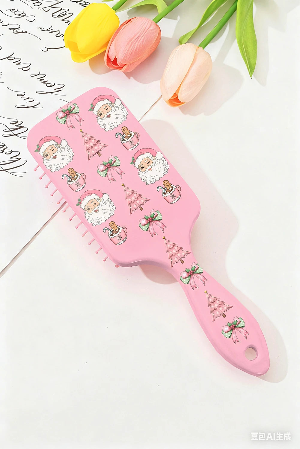 Pink Sweet Santa Christmas Elements Printed Air Cushion Comb