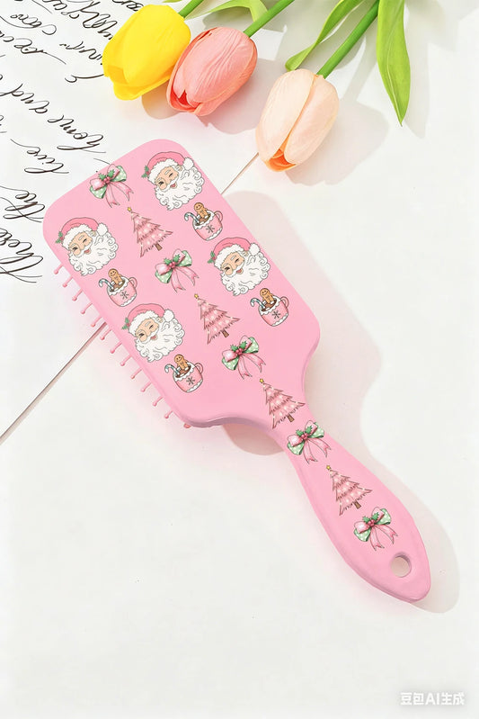 Pink Sweet Santa Christmas Elements Printed Air Cushion Comb