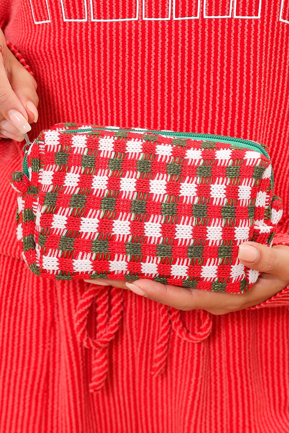 Racing Red Christmas Style Crochet Zipper Square Makeup Bag