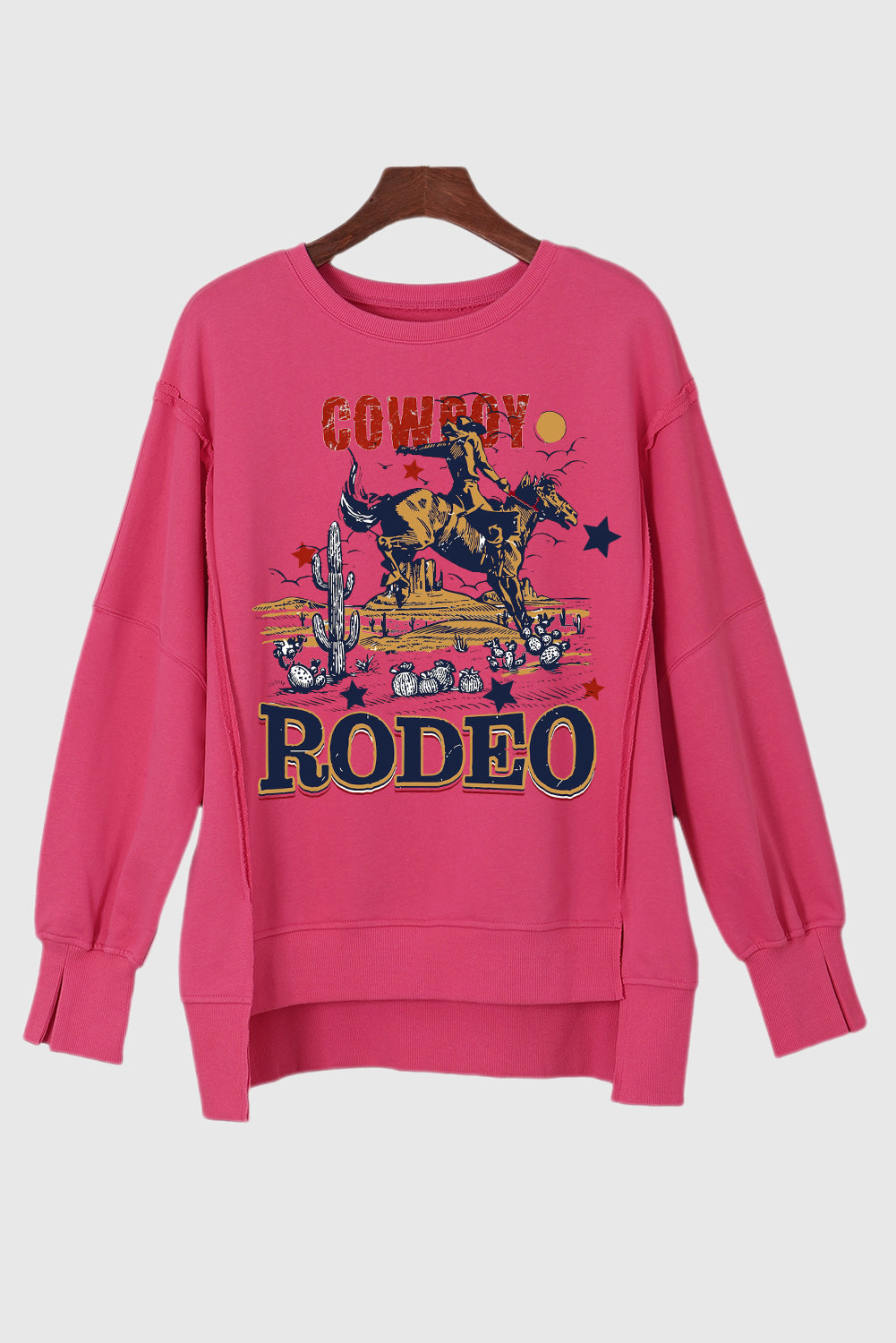 Western Rodeo Drop-Shoulder High-Low Hem Sweatshirt