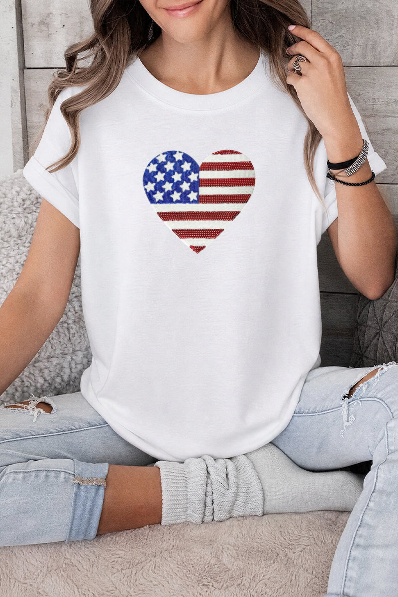 American Flag Heart Fourth of July Casual Tee